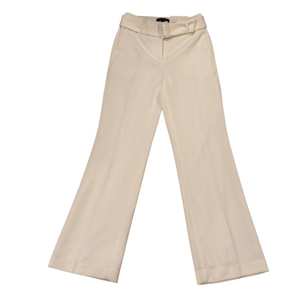 Ann Taylor Womens High Rise Belted Flare Leg Trousers Winter White Size 0 NWT